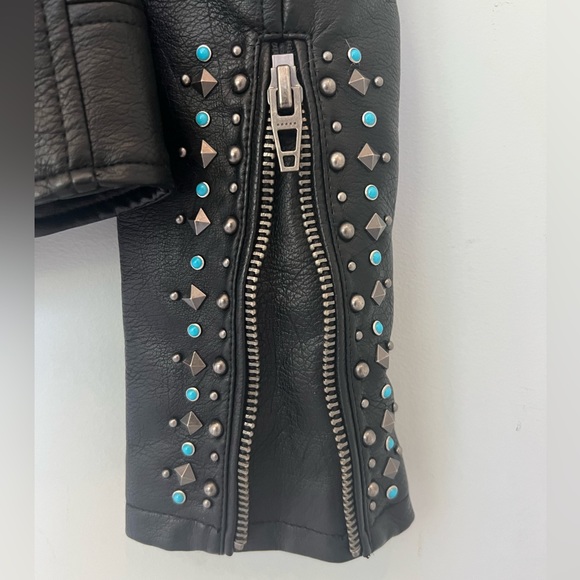 BlankNYC Faux Leather Biker Jacket S with Metal Studs and Turquoise - Picture 3 of 4